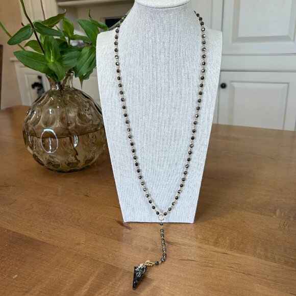Gray & Gold Swarovski Beaded Lariat Necklace MSRP $68 Skinny by Jessica Elliot - Picture 3 of 6